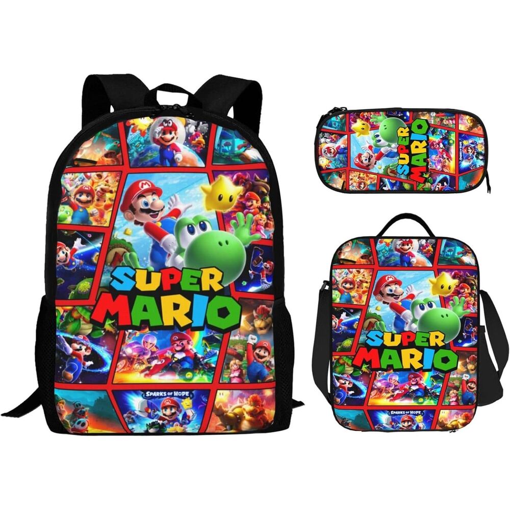Mario Gamer 17 inch Laptop Backpack--3 piece with Lunch Box and Pencil Bag